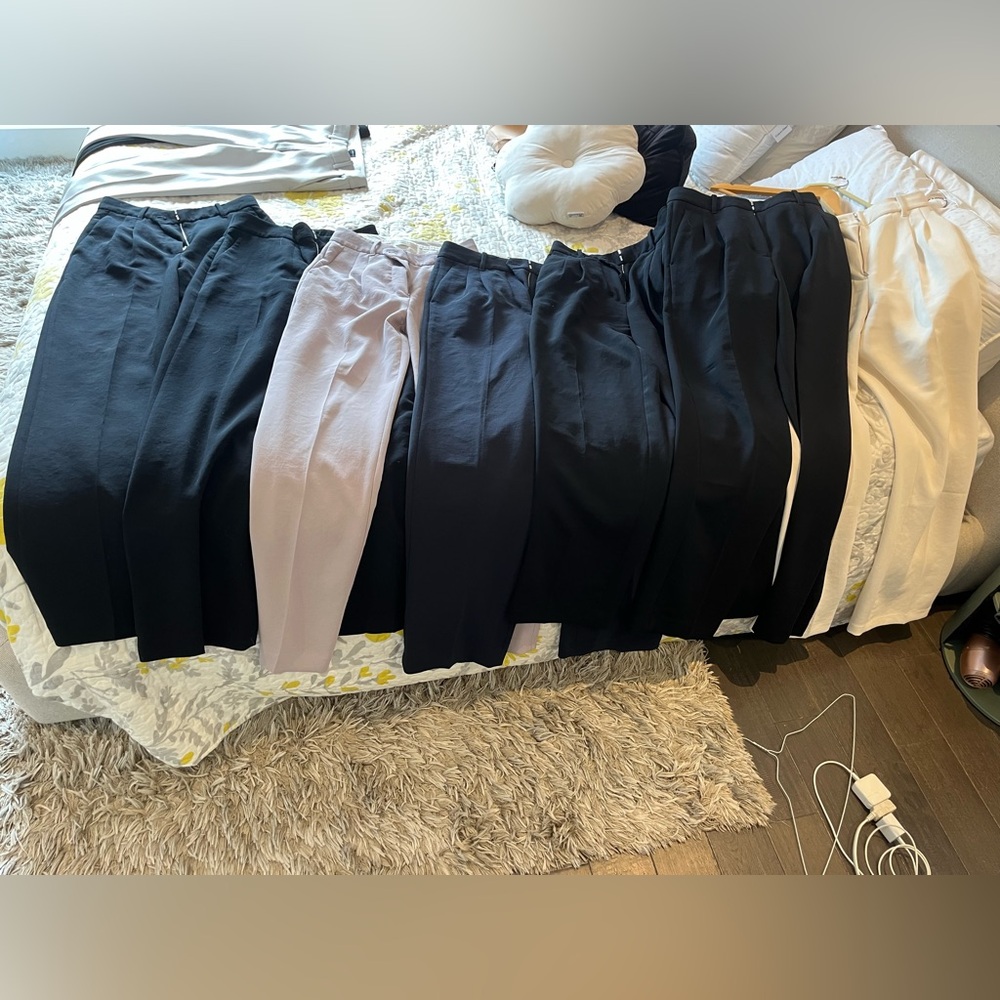 7 Aritzia Pants -3 Black, 1 Cream, 1 Navy, 1 Lavender Effortless; 1 Black Agency